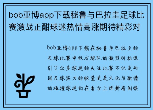 bob亚博app下载秘鲁与巴拉圭足球比赛激战正酣球迷热情高涨期待精彩对决